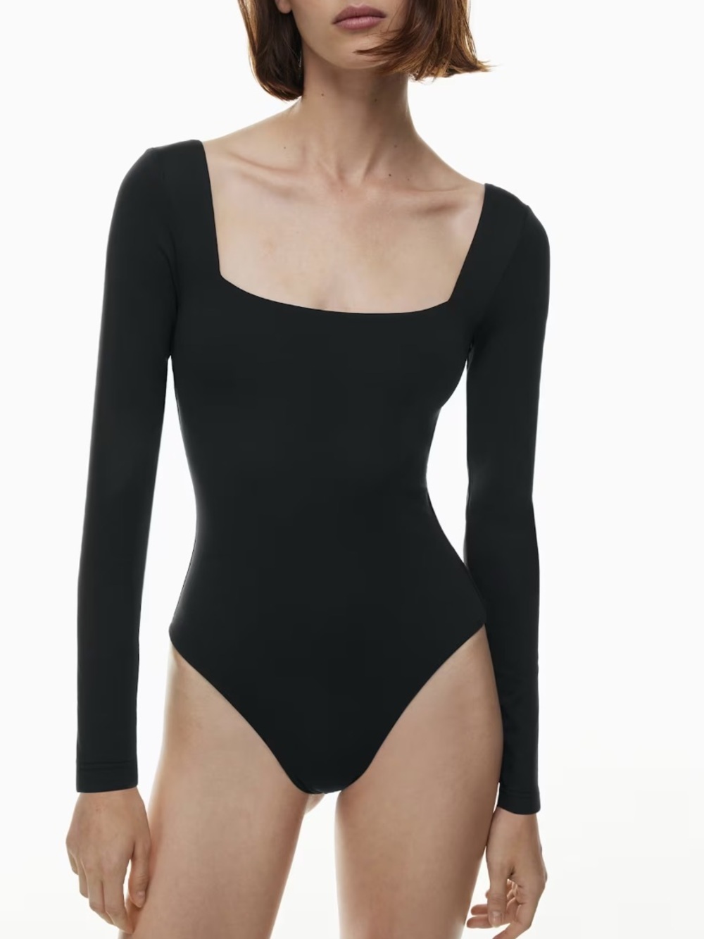 Aritzia Babaton Black Contour Square Neck Long Sleeve Thong Bodysuit